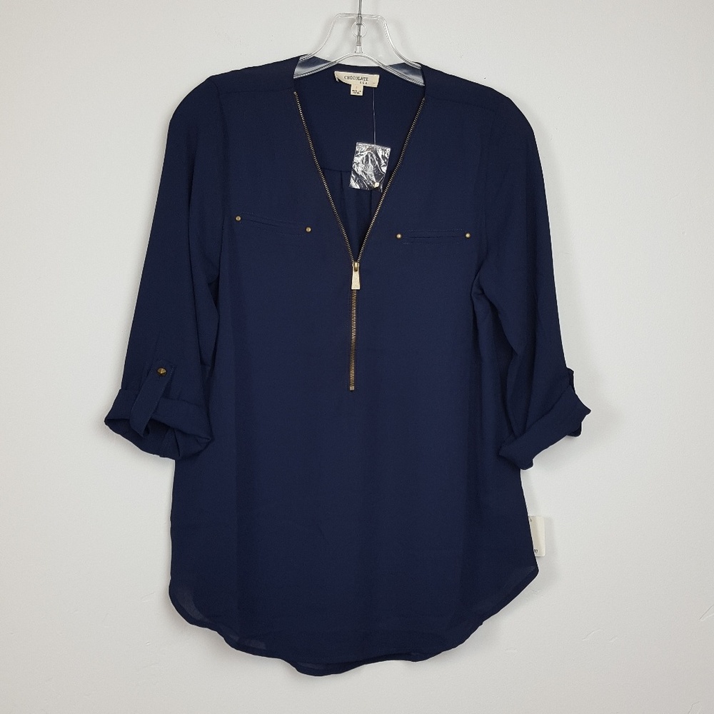 Women's Top Color Blue 3/4 sleeve V Neck Small